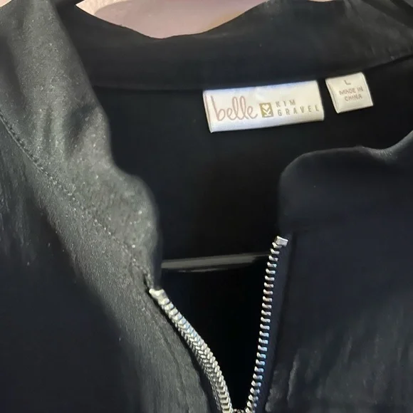 Belle by Kim Gravell boho work career Black zip jacket 3/4 sleeve tassels Large - Picture 5 of 12